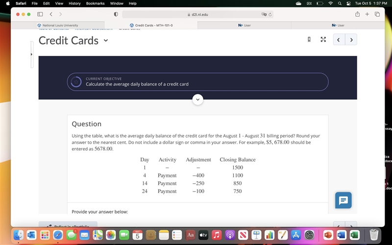 Using the table, what is the average daily balance of the credit card for the August-example-1