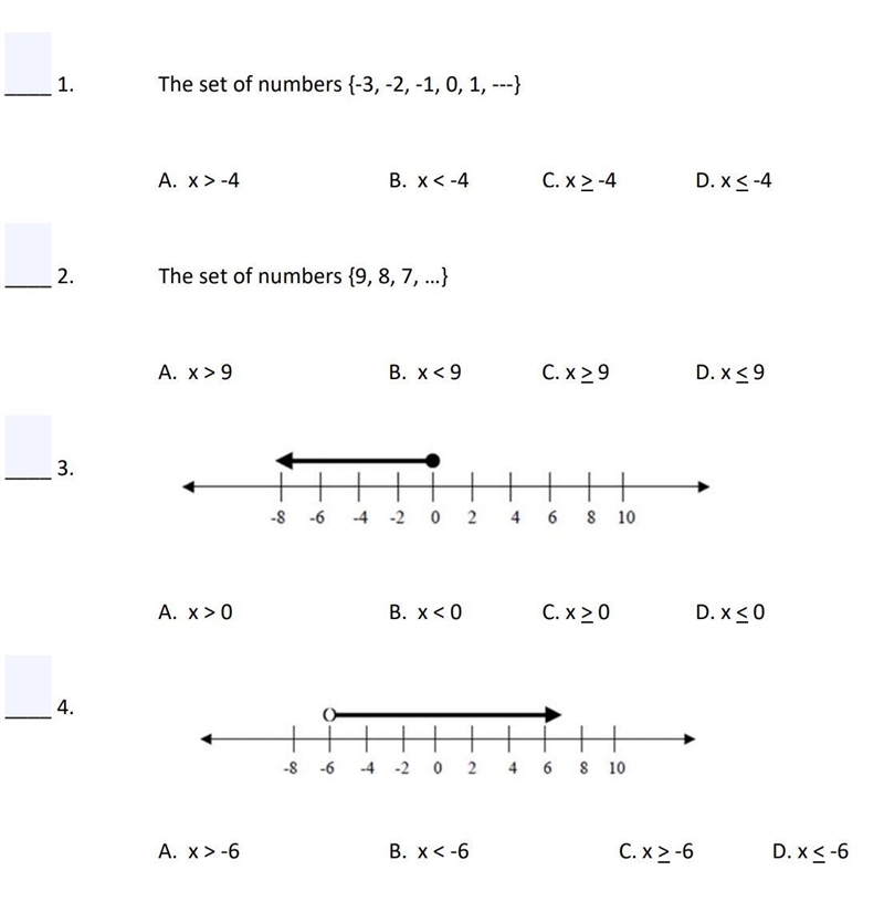 MULTIPLE CHOICE. Choose the inequality that describes the following-example-1