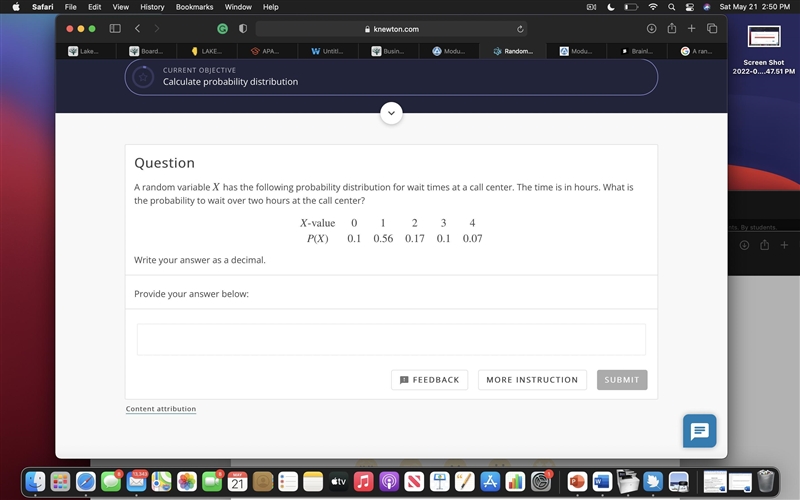 A random variable X has the following probability distribution for wait times at a-example-1