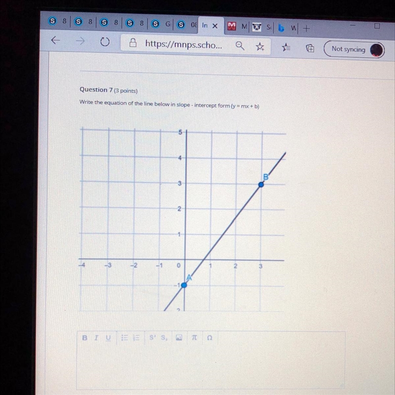 Write the equation of the line below in slope - (y=Mx+b-example-1