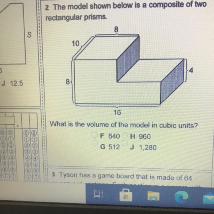 2 The model shown below is a composite of tworectangular prisms.What is the volume-example-1