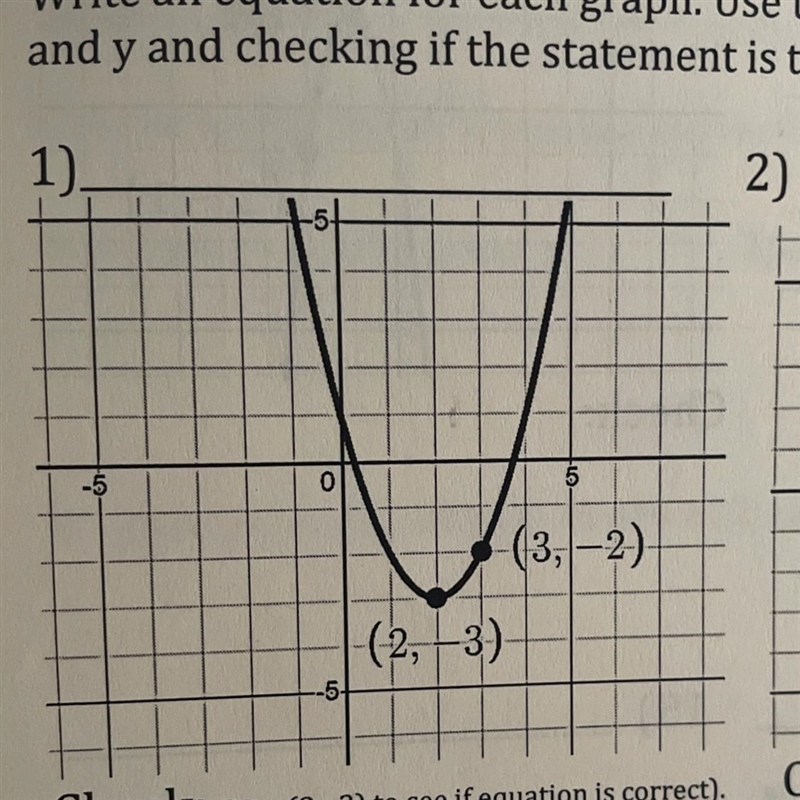 The question is: “Write an Equation for each graph. Use the x-y table to check if-example-1