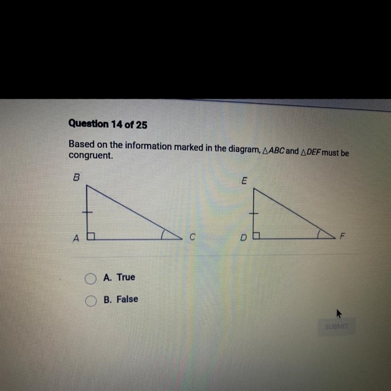 Question 14 of 25 Based on the information marked in the diagram, ABC and DEF must-example-1