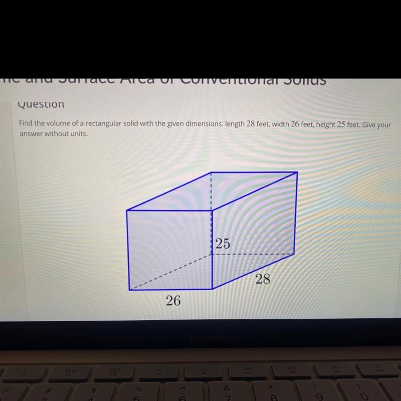 Find the volume of a rectangular solid with the given dimensions: length 28 feet, width-example-1