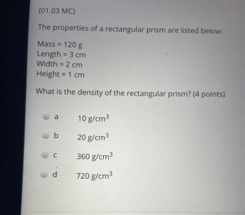 What is the density of the rectangular prism? And i pick mathematics because theres-example-1