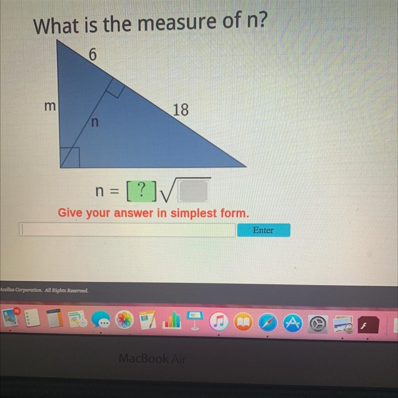 What is the measure of n?6m18nn =[?]VGive your answer in simplest form.Enter-example-1