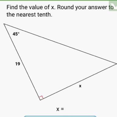 Find the value of x. Round your answer to the nearest tenth. 45° 19 X-example-1