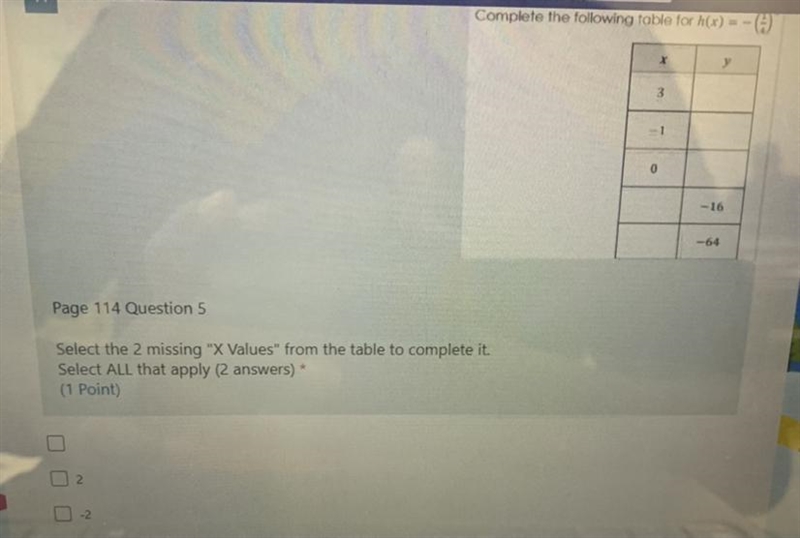 Page 114 question 5 Select the 2 missing x values from the table to complete itSelect-example-1