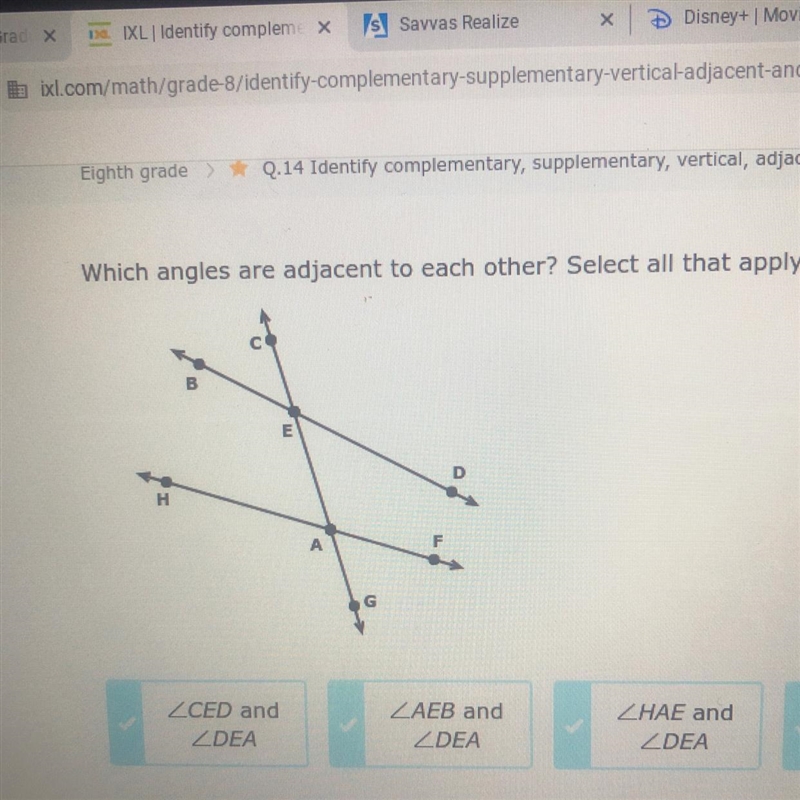 Which angles are adjacent to each other? Select all that apply.1.-example-1