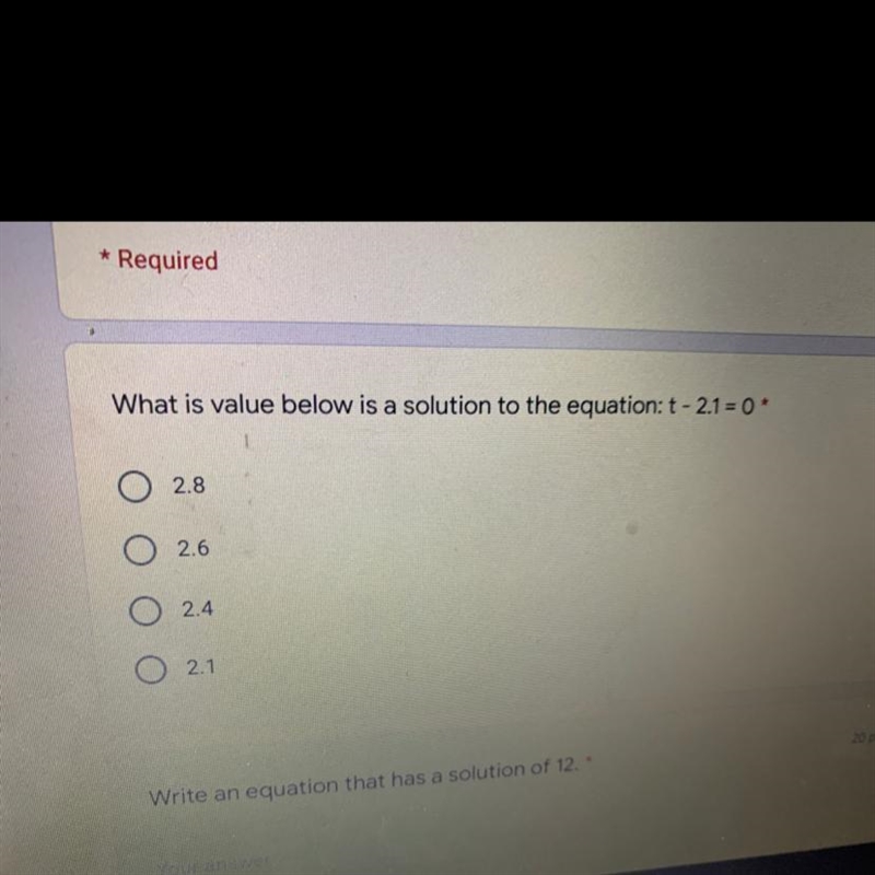 What is value below is a solution to the equation: 1 - 2,1 = 0O 24O 24Write an equation-example-1