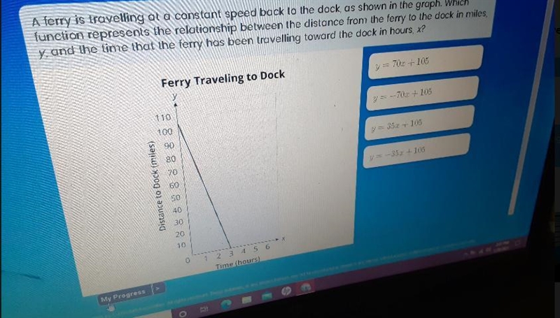 A ferry is travelling at a constant speed back to the dock, as shown in the graph-example-1