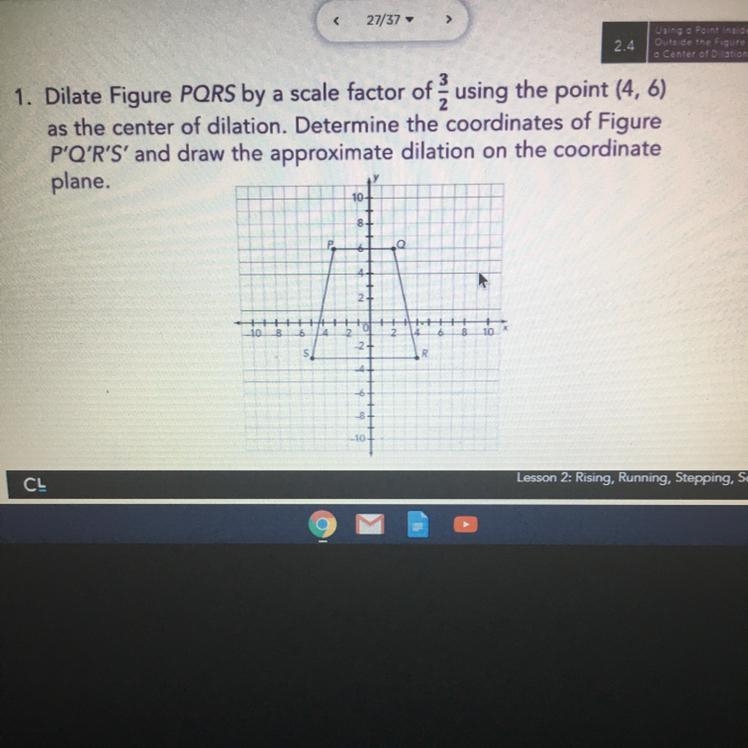 Center of Dilation1. Dilate Figure PQRS by a scale factor of using the point (4, 6)as-example-1