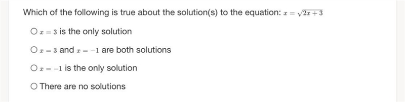 Which of the following is true about the solution(s) to the equation:-example-1