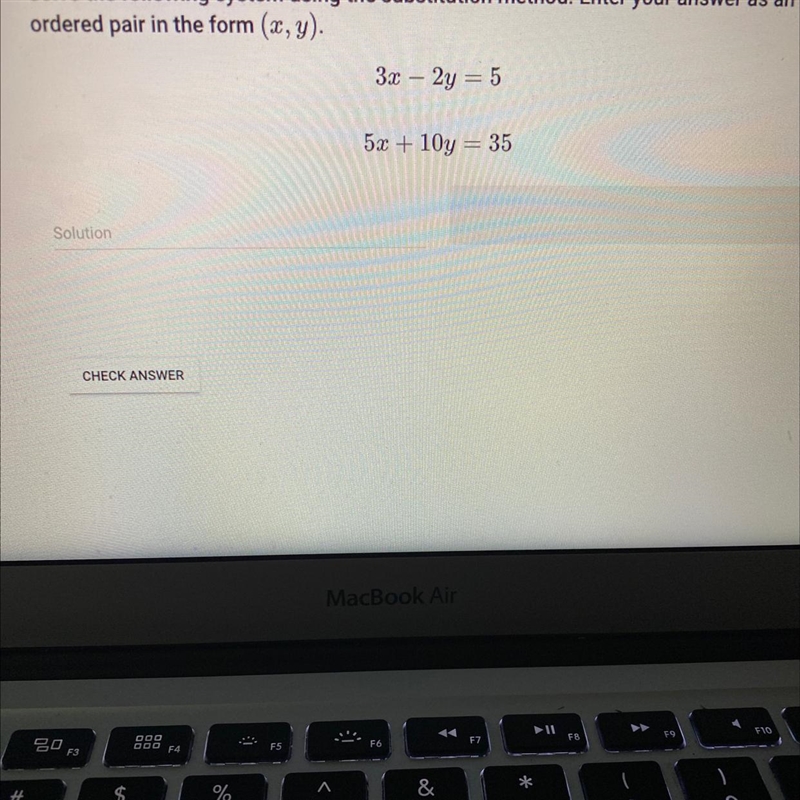 Solve the following system using the substitution method. Enter your answer as an-example-1