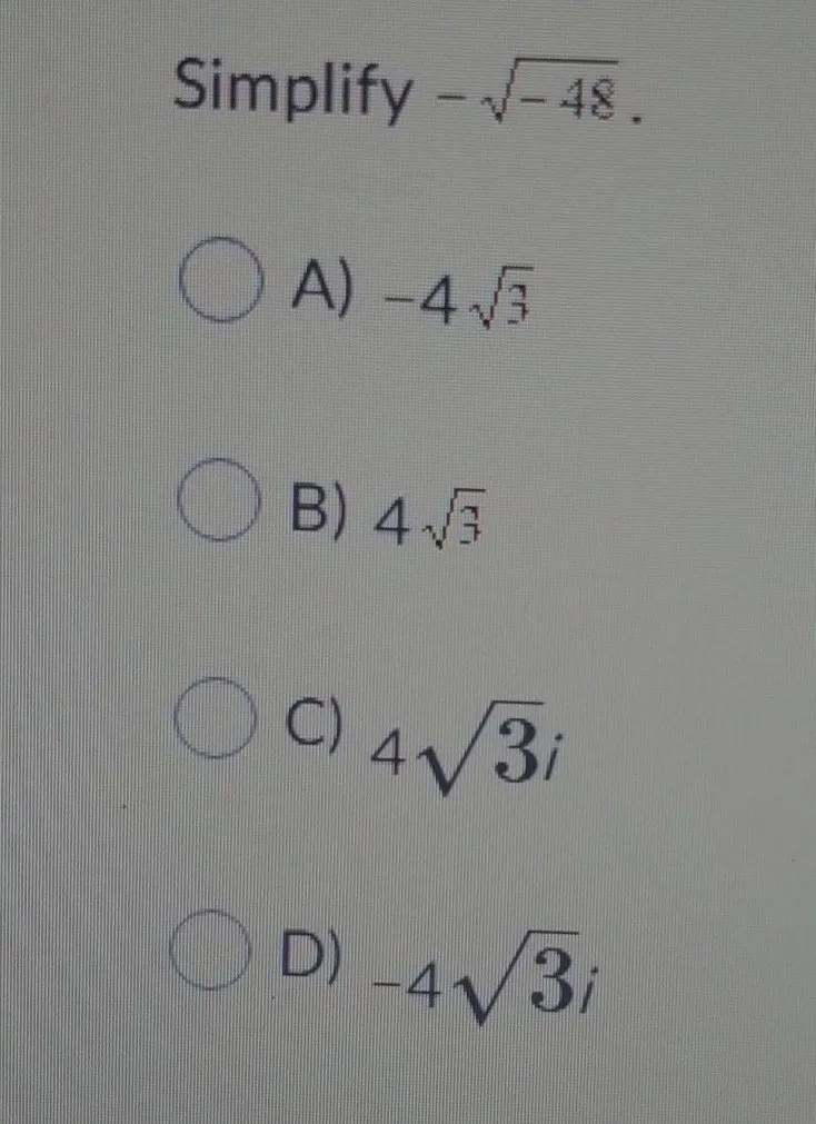 Simplify -* the square root of-48- √( - 48)-example-1