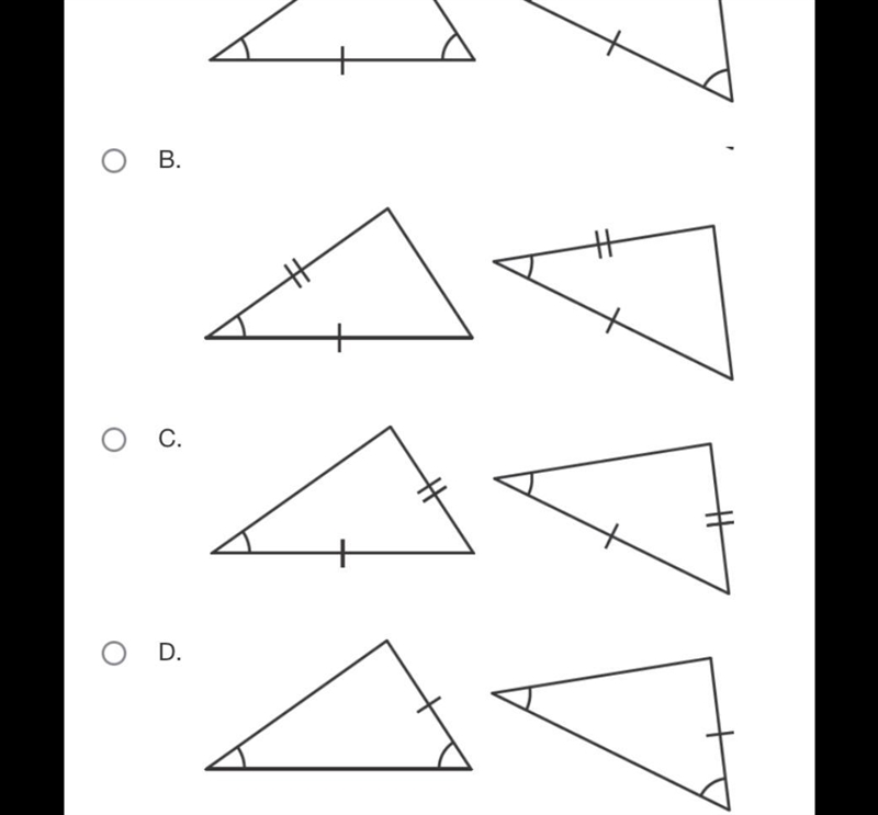 Which of the following pairs are congruent by SAS?-example-1