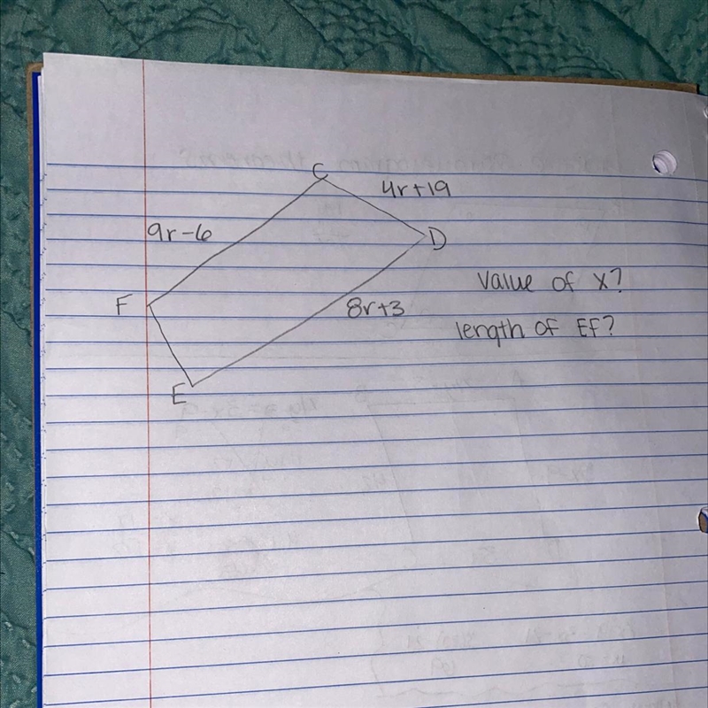 Need help finding value of x and length of EF-example-1