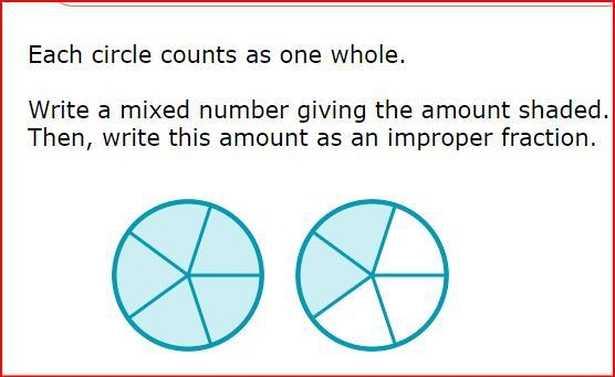 Write a mixed number giving the amount shaded. Then, write this amount as an improper-example-1