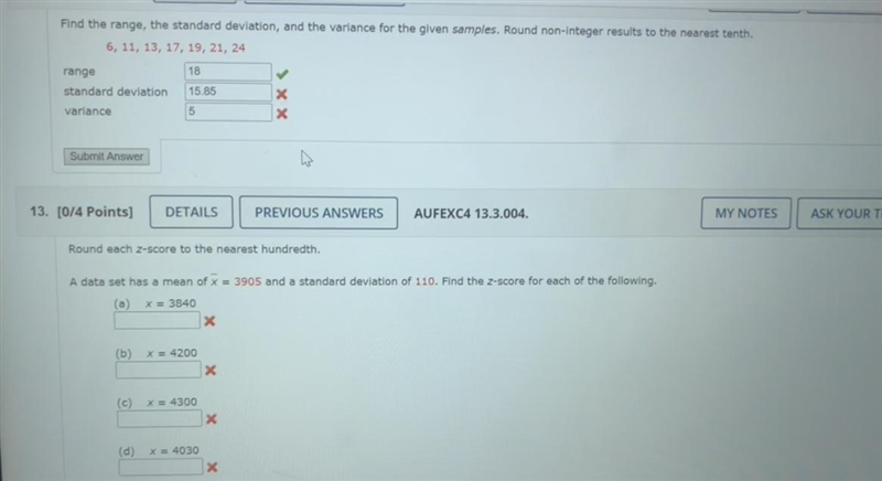 12.Find the range, the standard deviation, and the variance for the given samples-example-1