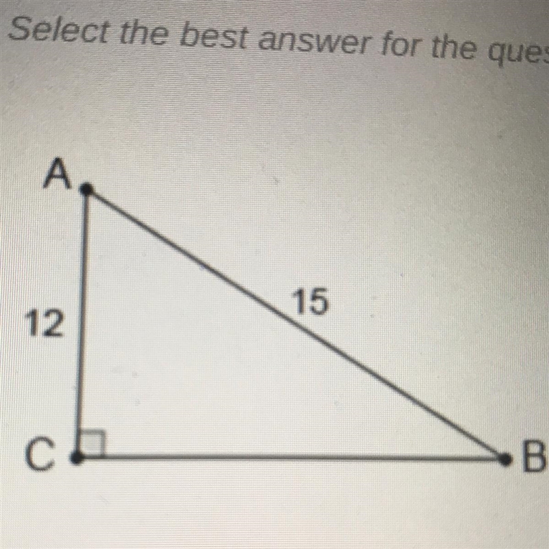 5. Solve the triangle in the figure.ООA. BC = 9; m ZA = 36.9°; mZB = 53.1°; m2C = 90°B-example-1