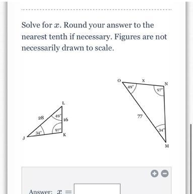 Solve for x. Round your answer to the nearest tenth if necessary. Figures are not-example-1