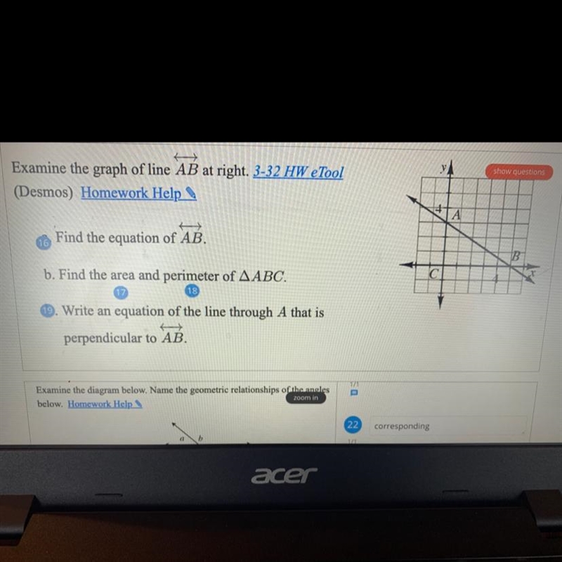 Please help me with the question and explain your work! 16 through 19 thank you please-example-1