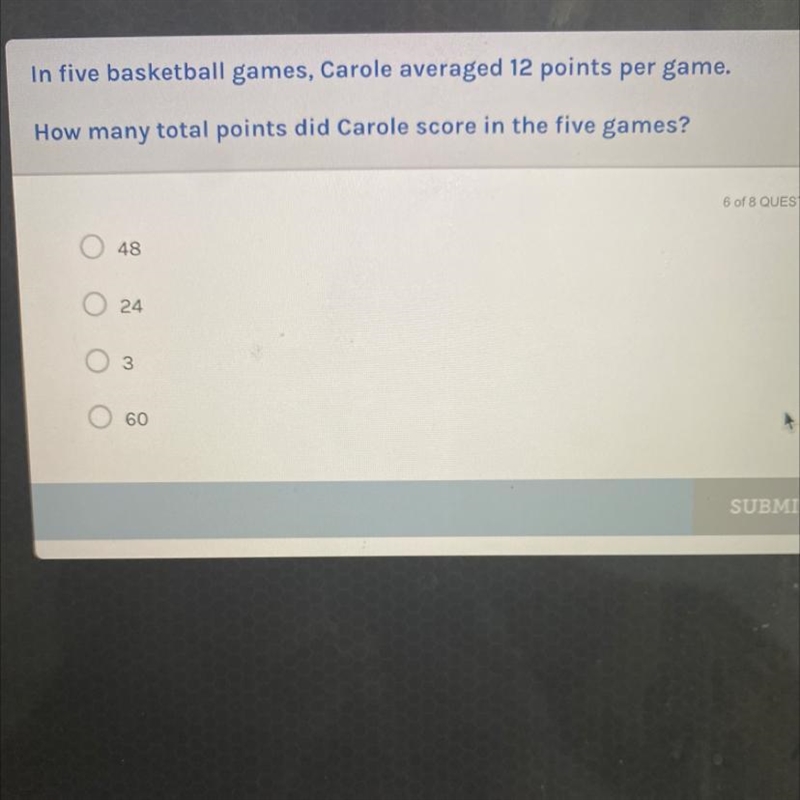 How many total points did Carole score in the five games?-example-1