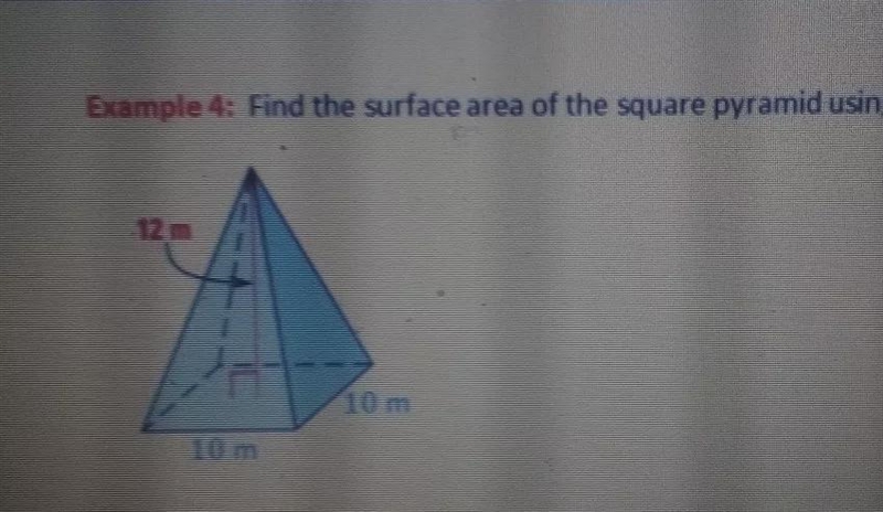 What condiment by the service area of the square pyramid using Pythagorean theorem-example-1