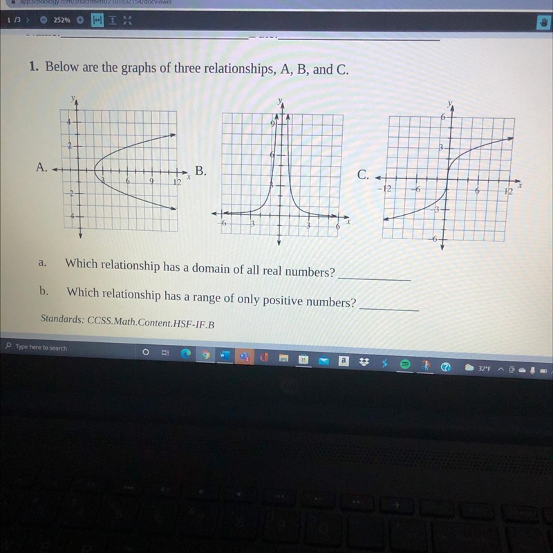 Please answer what type of graph they are too. a. Which relationship has a domain-example-1