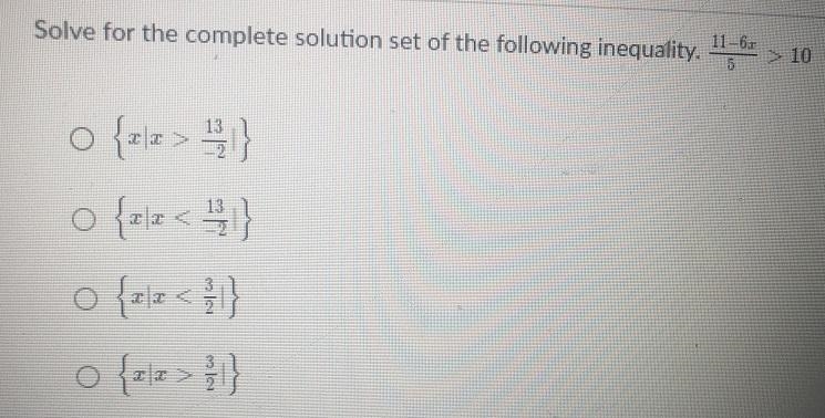 Solve for the complete solution set of the following inequality.-example-1