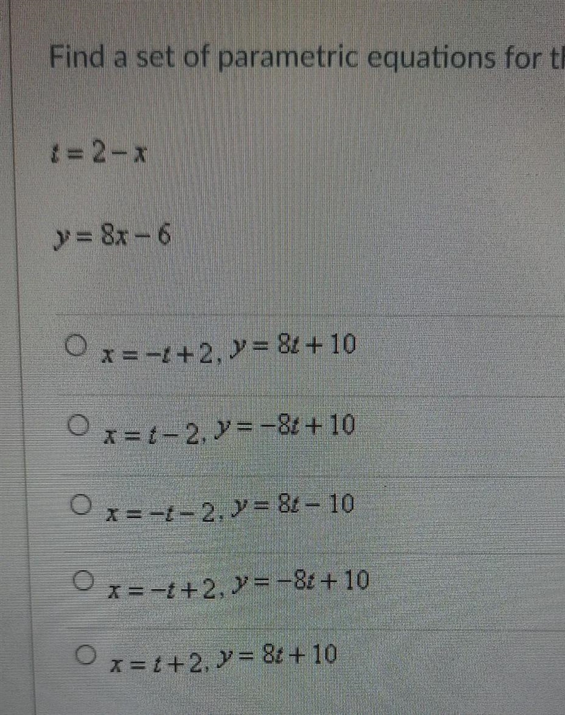 Find a set of parametric equations for the rectangular equation-example-1