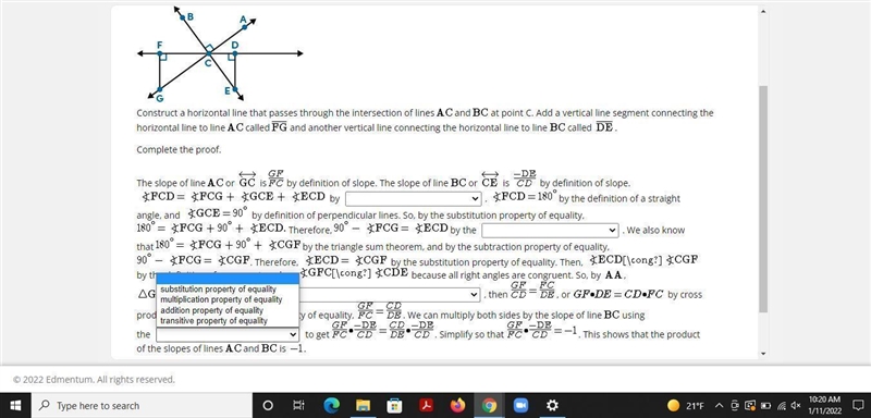 Prove that the product of the slopes of lines AC and BC is -1. Select each answer-example-4