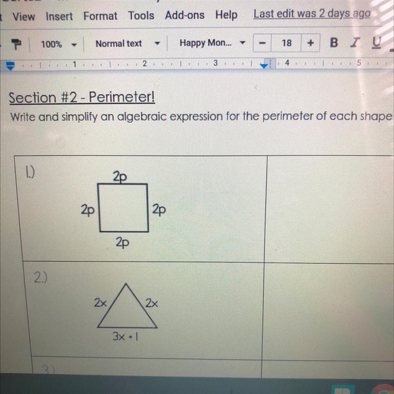 I need to write and simplify an algebraic expression for the perimeter of each shape-example-1