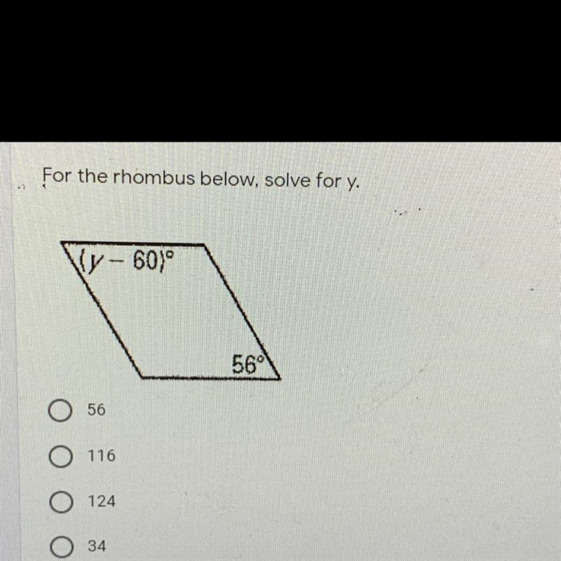 For the rhombus below, solve for y-example-1