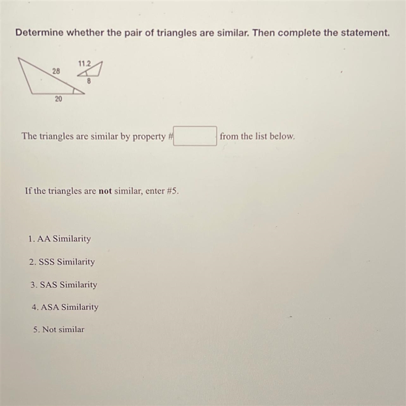 Determine whether the pair of triangles are similar. Then complete the statement.-example-1