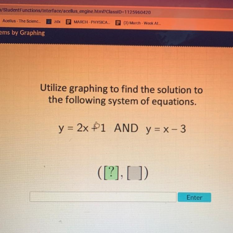 Utilize graphing to find the solution to the following system of equations. y = 2x-example-1