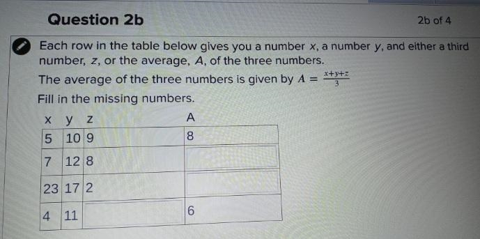 eight Row in the table below gives you a number x a number Y and either a third number-example-1