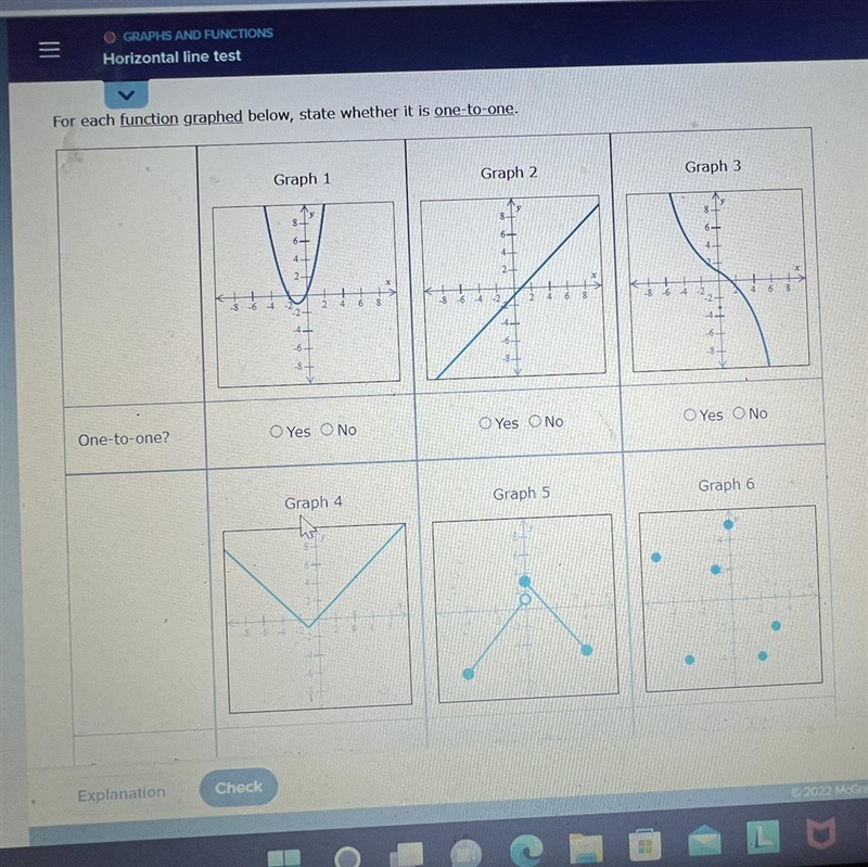 I want to know each function graph below, state whether it is one to one-example-1