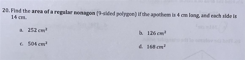 Find the area of a regular nonagon (9-sided polygon) if the apothem is 4 cm long, and-example-1