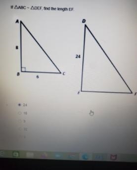 If ABC - ADEF, find the length EF. A D 8 24 3 6-example-1