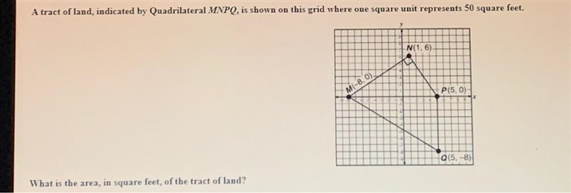 A tract of land, indicated by Quadrilateral MNPQ, is shown on this grid where one-example-1