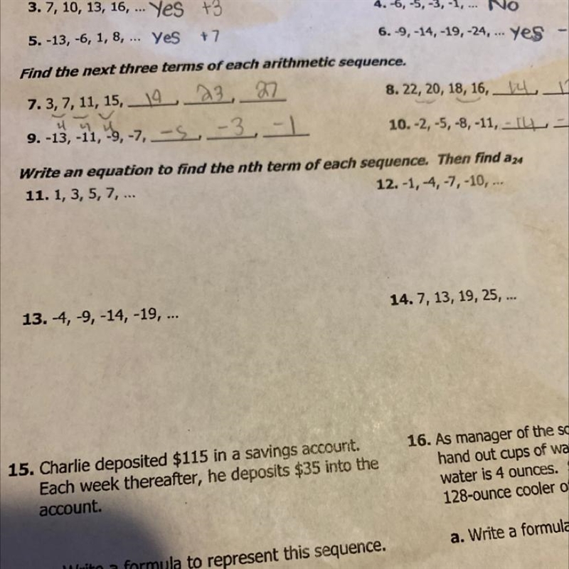 Number 11Find the nth term of each sequence then find a24-example-1