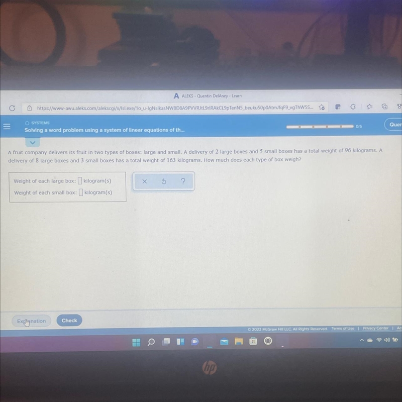 Solving a word problem using a system of linear equations of th...0/5A fruit company-example-1