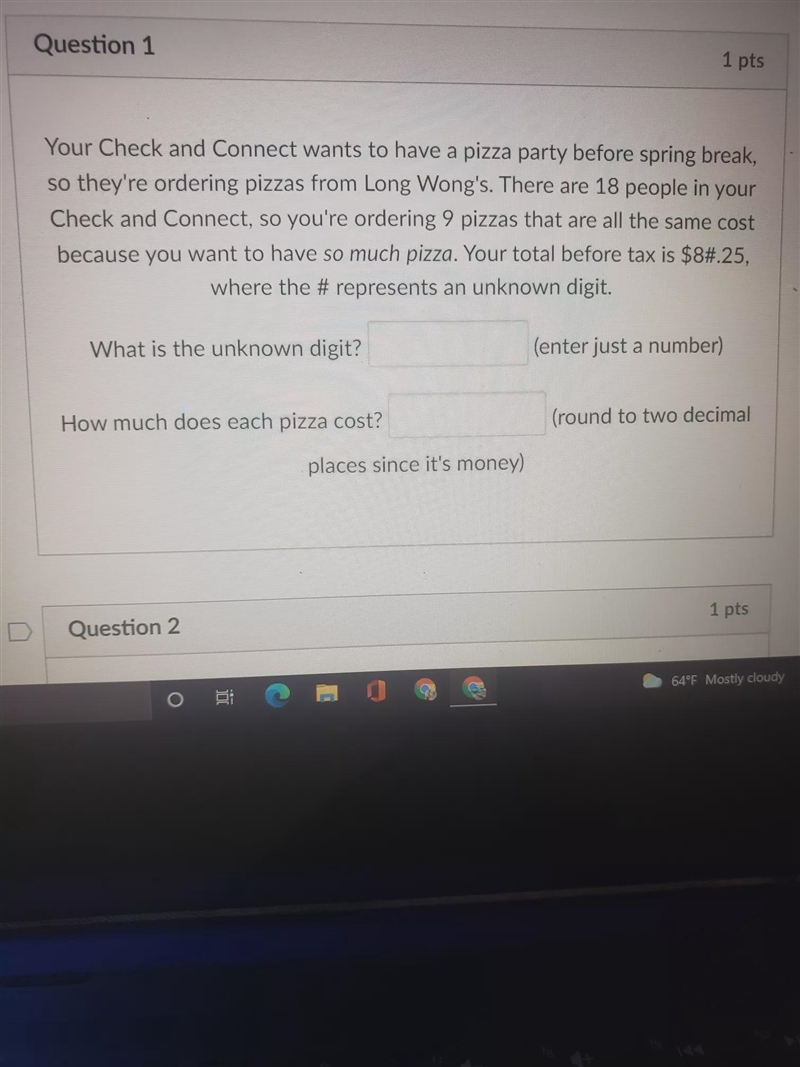 you're a chicken connect once to have a pizza party before spring break so they're-example-1