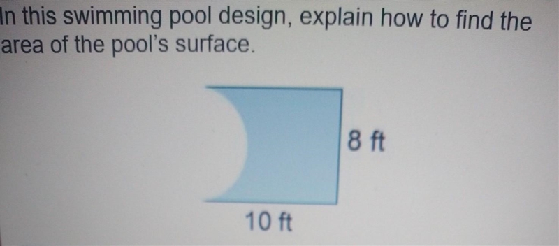 In this swimming pool design, explain how to find the area of the pool's surface. ​-example-1