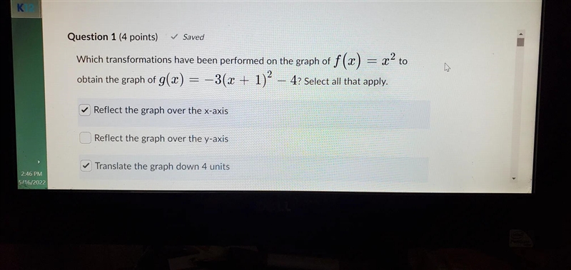 Which transformations have been performed on the graph of f(x) = x^2 to obtain the-example-1