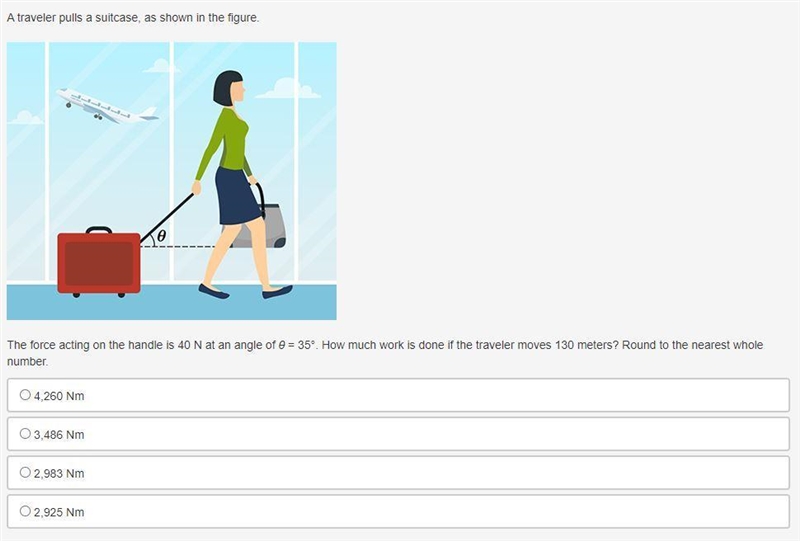 The force acting on the handle is 40 N at an angle of θ = 35°. How much work is done-example-1