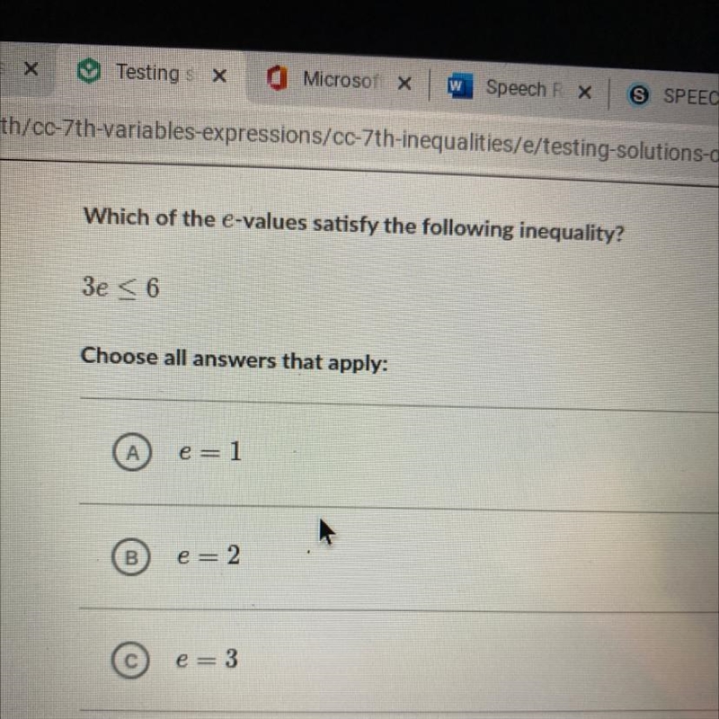 3e < 6 Choose all answers that apply:-example-1