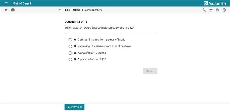 Which situation would be best represented by positive 12?-example-1