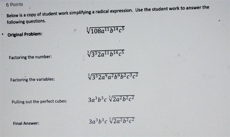 A) Describe the two errors in the students work simplifying the radical expression-example-1